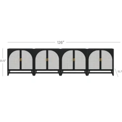 Large Rattan Credenza Console Black (Set of 4)