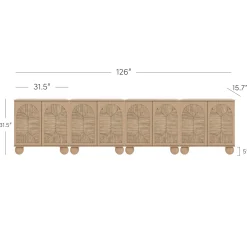 Large Seagrass Arched Storage Cabinet Credenza Raw Oak (Set of 4)