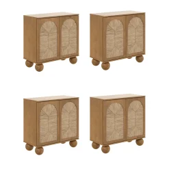 Large Seagrass Arched Storage Cabinet Credenza Light Brown (Set of 4)