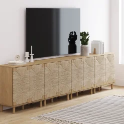 Large Seagrass Storage Cabinet Credenza Brown (Set of 4)