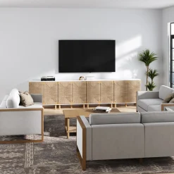 Large Seagrass Storage Cabinet Credenza White (Set of 4)