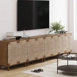 Large Seagrass Storage Cabinet Credenza Dark Brown (Set of 4)