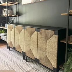 Large Seagrass Storage Cabinet Credenza Black (Set of 4)