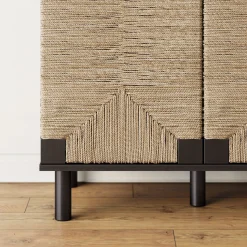 Large Seagrass Storage Cabinet Credenza Black (Set of 4)