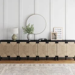 Large Seagrass Storage Cabinet Credenza Black (Set of 4)