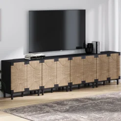 Large Seagrass Storage Cabinet Credenza Black (Set of 4)