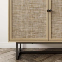 Metal and Rattan TV Stand Console for TVs up to 100" Light Oak
