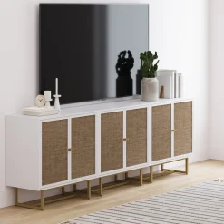 Metal and Rattan TV Stand Console for TVs up to 75