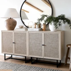 Metal and Rattan TV Stand Console for TVs up to 65