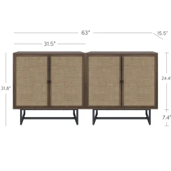 Metal and Rattan TV Stand Console for TVs up to 65