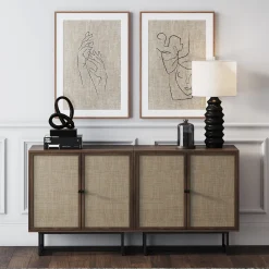 Metal and Rattan TV Stand Console for TVs up to 65