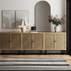 Metal and Rattan TV Stand Console for TVs up to 75