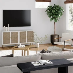 Metal and Rattan TV Stand Console for TVs up to 65
