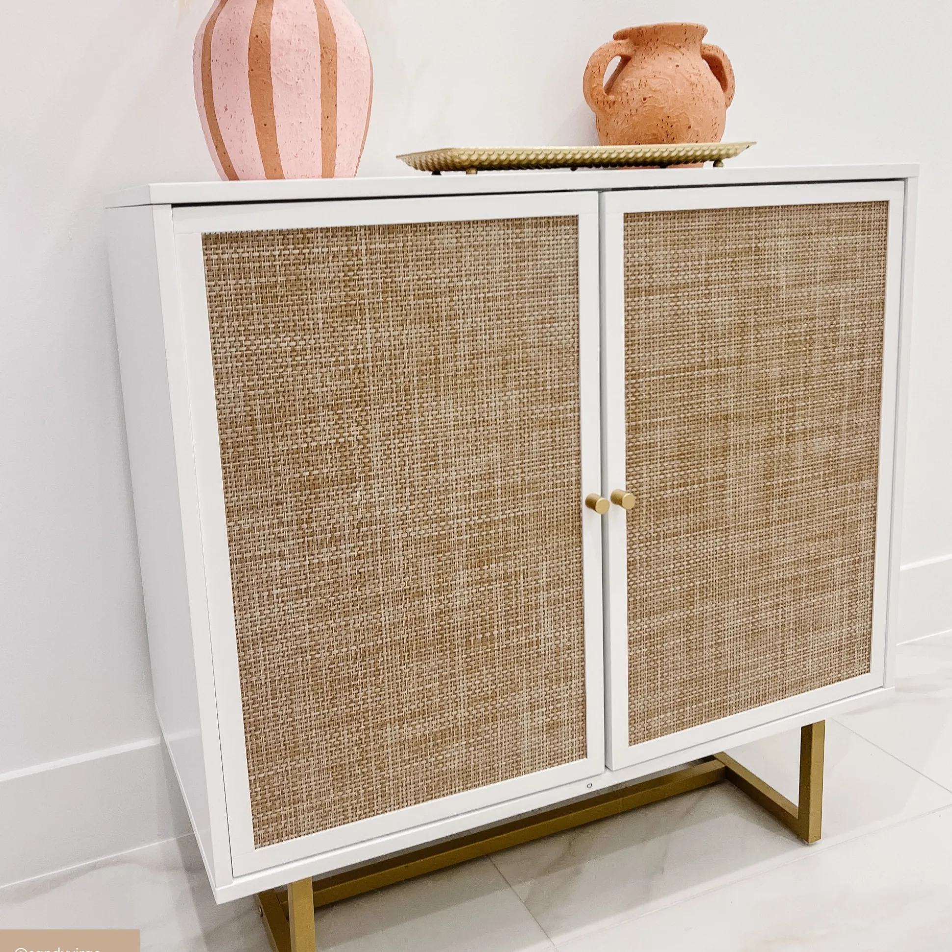 Metal and Rattan TV Stand Console for TVs up to 100" White
