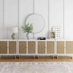 Metal and Rattan TV Stand Console for TVs up to 100