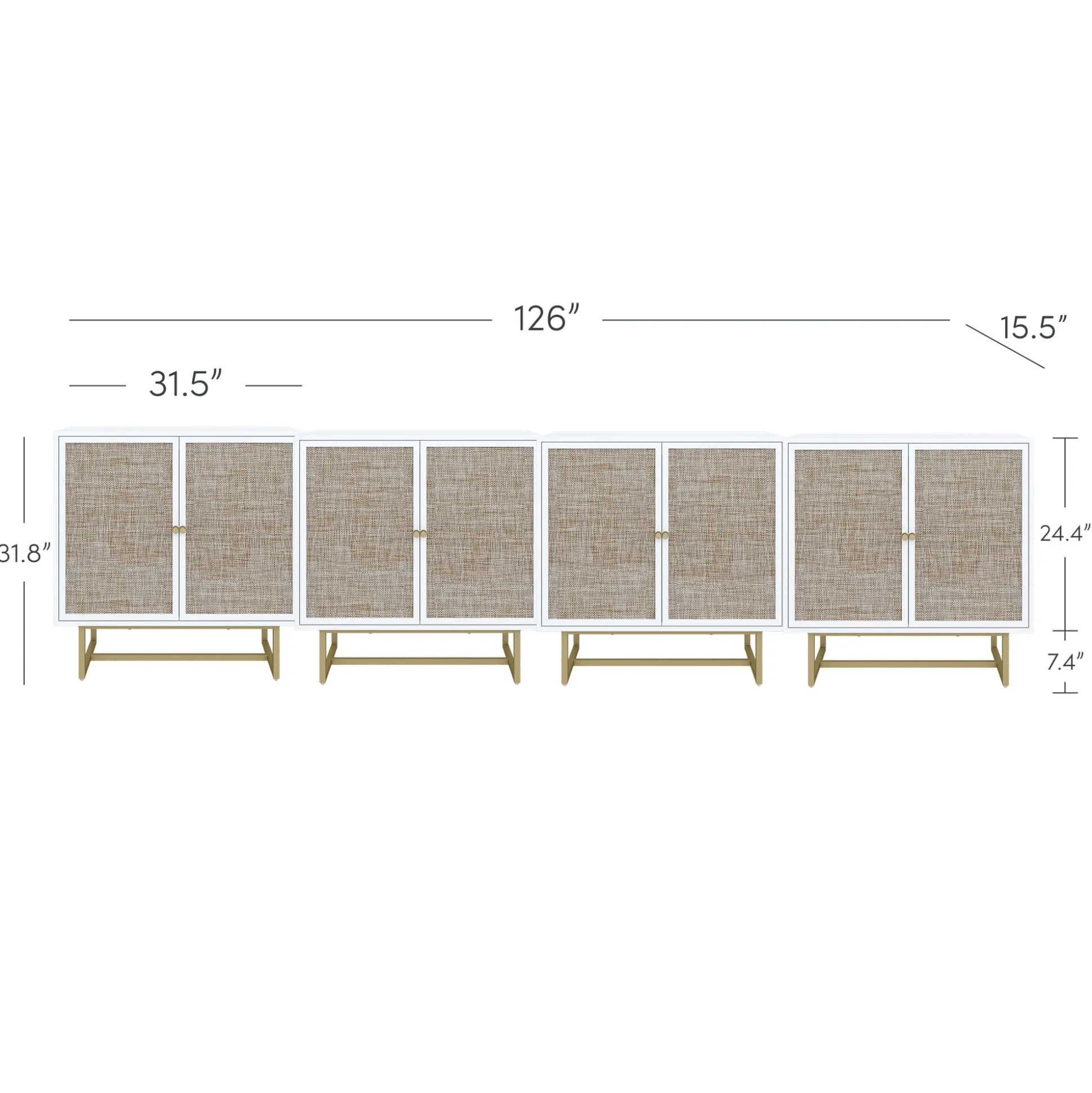 Metal and Rattan TV Stand Console for TVs up to 100" White