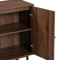 Metal and Rattan TV Stand Console for TVs up to 75" Walnut