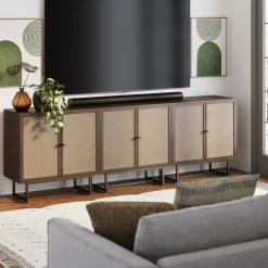 Metal and Rattan TV Stand Console for TVs up to 75
