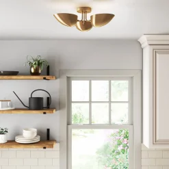 Metal 3-Arm Flush Mount Ceiling Light Brass
