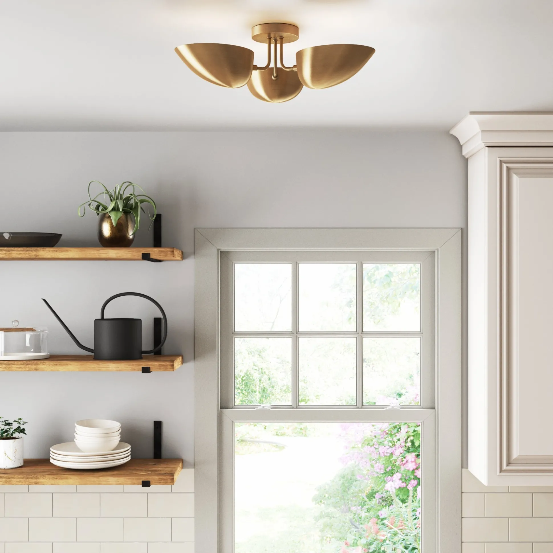 Metal 3-Arm Flush Mount Ceiling Light Brass