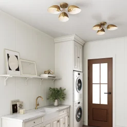 Metal 3-Arm Flush Mount Ceiling Light Brass