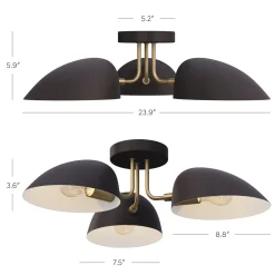 Metal 3-Arm Flush Mount Ceiling Light Black