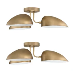 Metal 3-Arm Flush Mount Ceiling Light Brass (Set of 2)