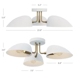 Metal 3-Arm Flush Mount Ceiling Light White (Set of 2)