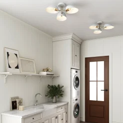Metal 3-Arm Flush Mount Ceiling Light White (Set of 2)