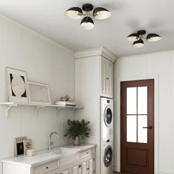 Metal 3-Arm Flush Mount Ceiling Light Black (Set of 2)