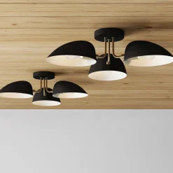 Metal 3-Arm Flush Mount Ceiling Light Black (Set of 2)