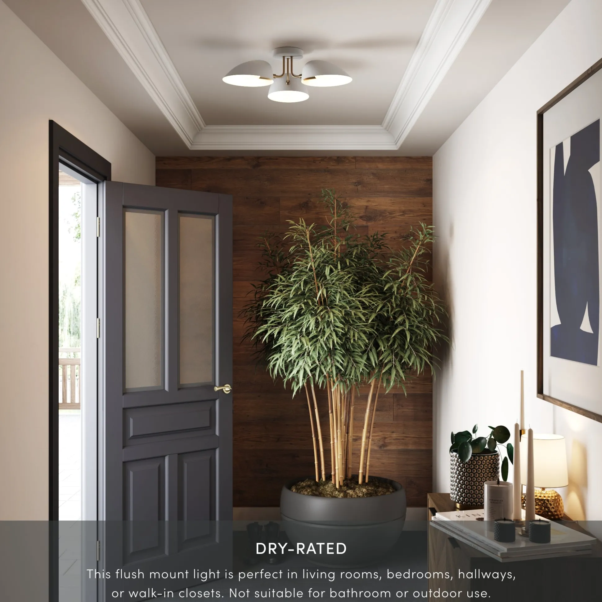 Metal 3-Arm Flush Mount Ceiling Light White
