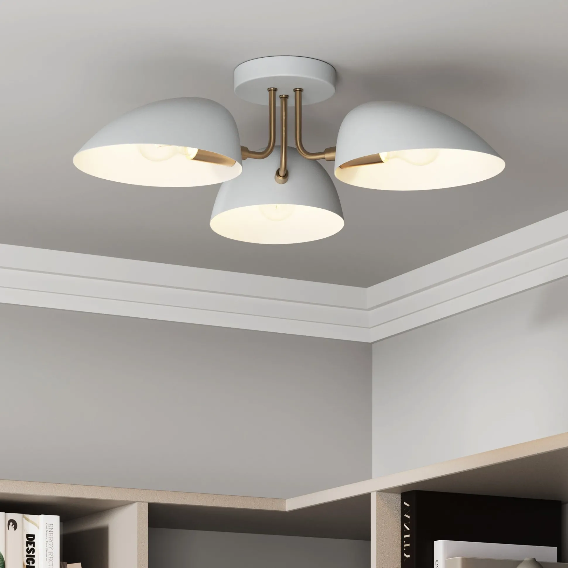 Metal 3-Arm Flush Mount Ceiling Light White