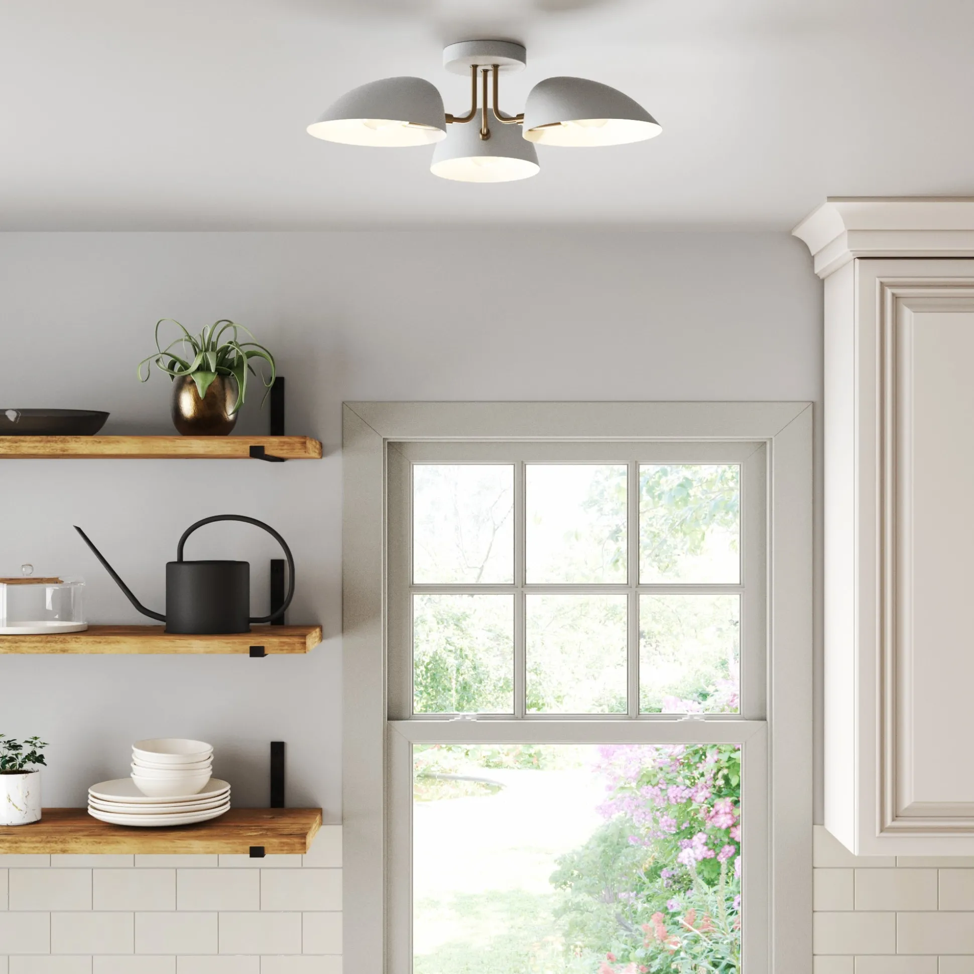 Metal 3-Arm Flush Mount Ceiling Light White