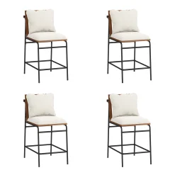 Metal Bar Stool with Cushion and Solid Wood Frame (Set of 4)