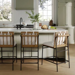 Metal Bar Stool with Cushion and Solid Wood Frame (Set of 3)