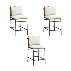 Metal Bar Stool with Cushion and Solid Wood Frame (Set of 3)