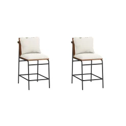 Metal Bar Stool with Cushion and Solid Wood Frame (Set of 2)