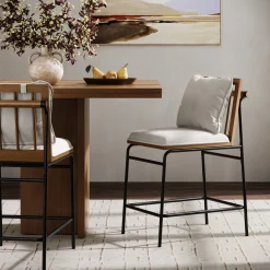 Metal Bar Stool with Cushion and Solid Wood Frame