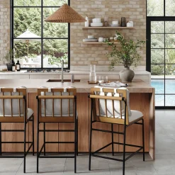 Metal Bar Stool with Cushion and Solid Wood Frame