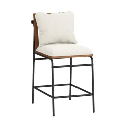 Metal Bar Stool with Cushion and Solid Wood Frame