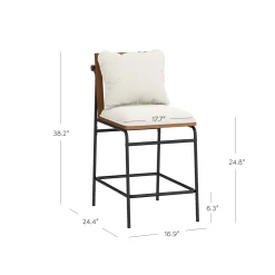 Metal Bar Stool with Cushion and Solid Wood Frame