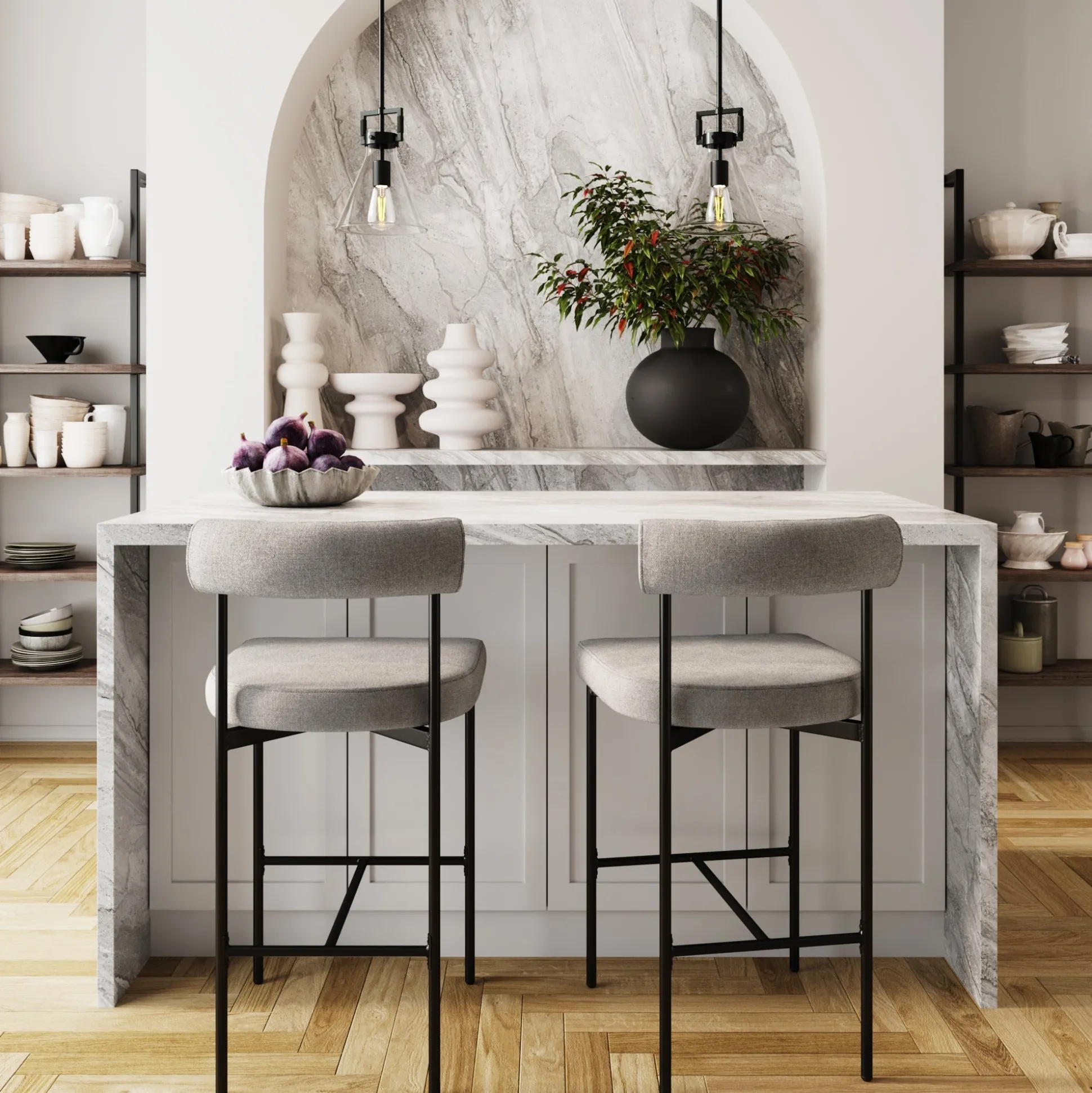 Metal Counter Height Bar Stools Gray (Set of 2)