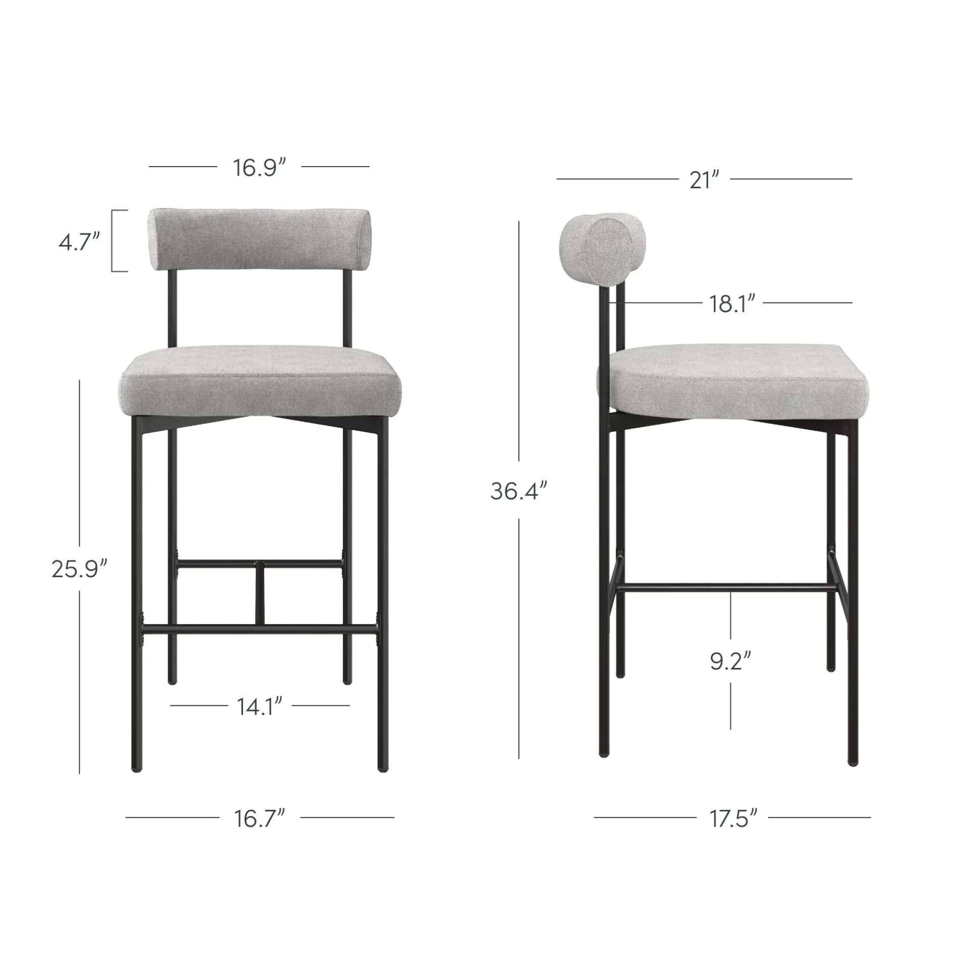 Metal Counter Height Bar Stools Gray (Set of 2)