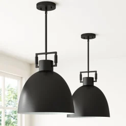 Metal Dome Pendant Lights Black (Set of 2)