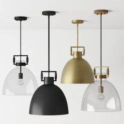 Metal Dome Pendant Lights Black (Set of 2)