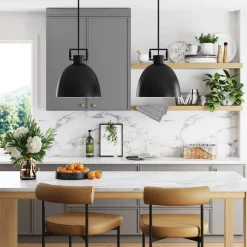 Metal Dome Pendant Lights Black (Set of 2)