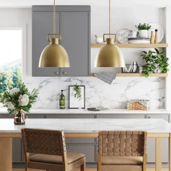 Metal Dome Pendant Lights Brass (Set of 2)
