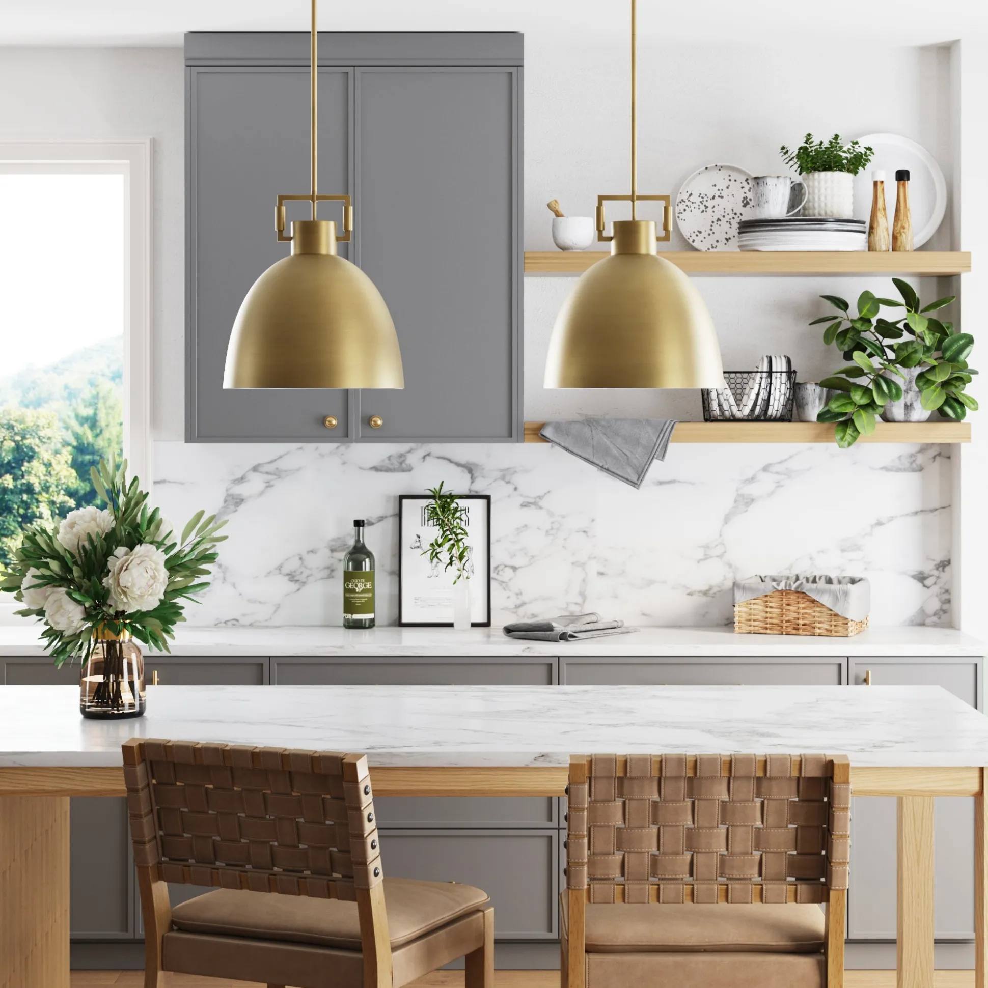 Metal Dome Shade Pendant Ceiling Light Brass