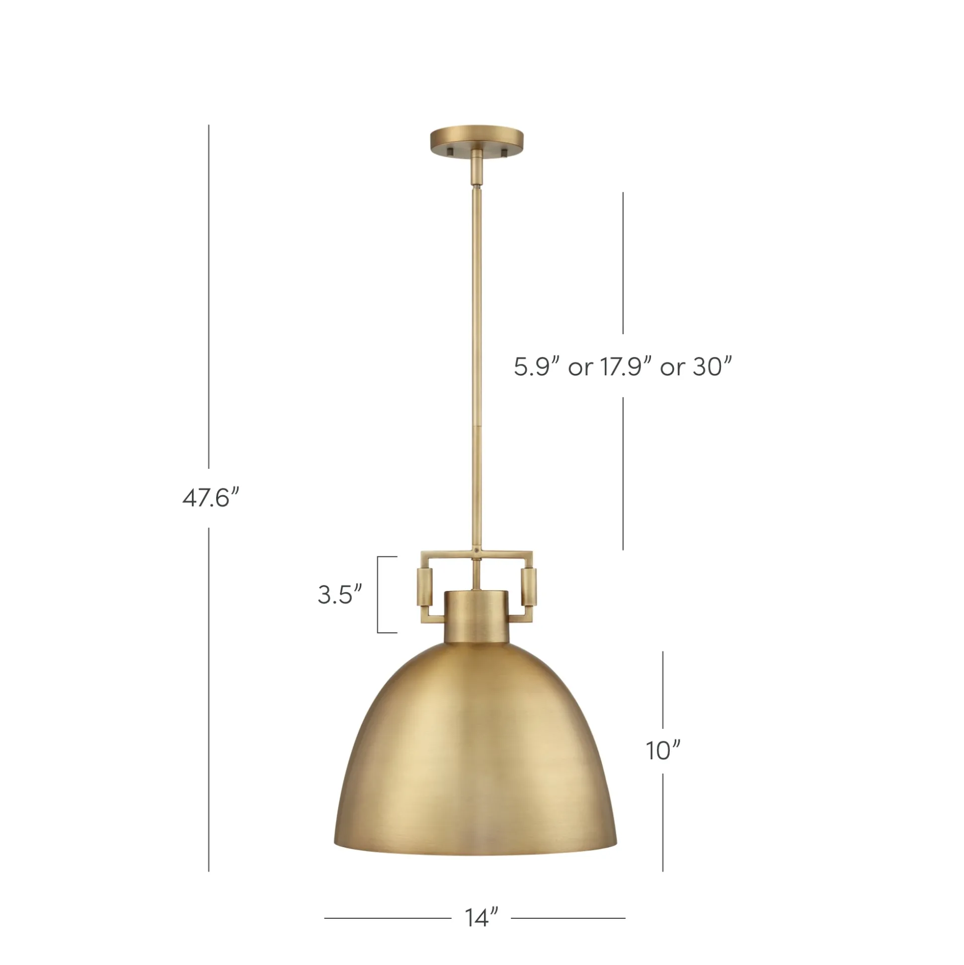 Metal Dome Shade Pendant Ceiling Light Brass